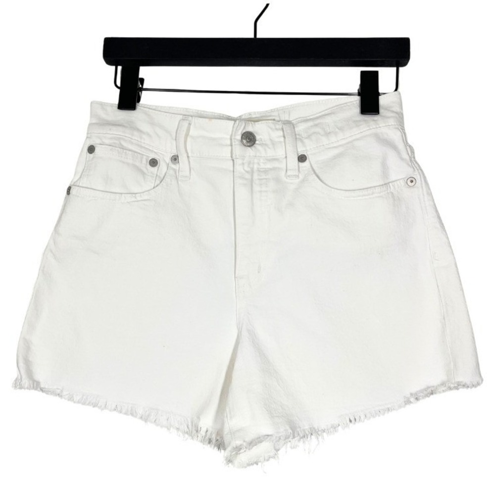 Madewell High Rise Denim Shorts White Raw Hem Size 26 Cutoff Cotton Blend